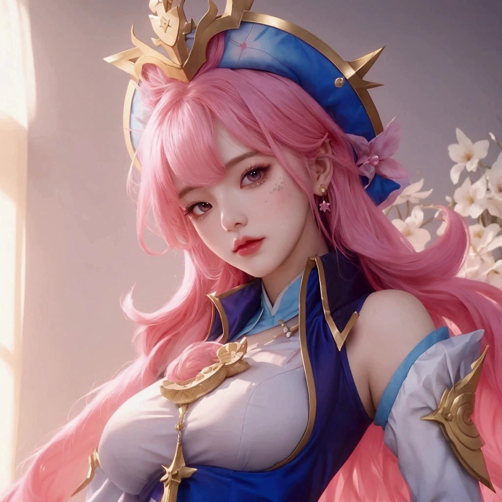 a close up of a woman with a pink hair and a crown, extremely detailed artgerm, portrait knights of zodiac girl, ig model | artgerm, artgerm lau, kda, portrait of ahri, seraphine ahri kda, ashe, ! dream artgerm, style artgerm, ahri, yun ling