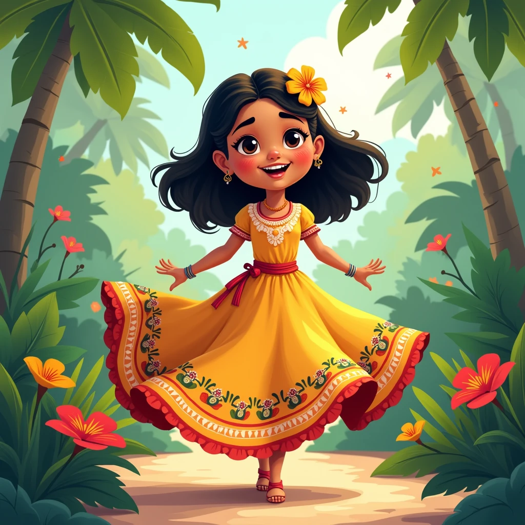 Cartoon of a girl in a skirt (typical dress of Panama)