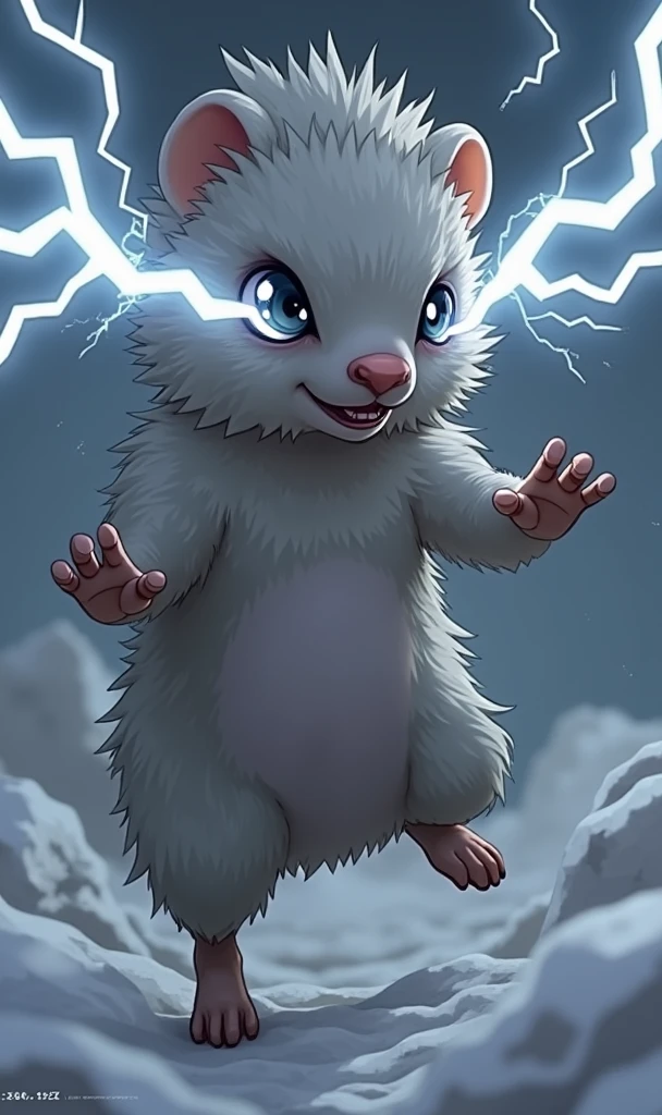 a lemming with lightning coming out of its eyes 