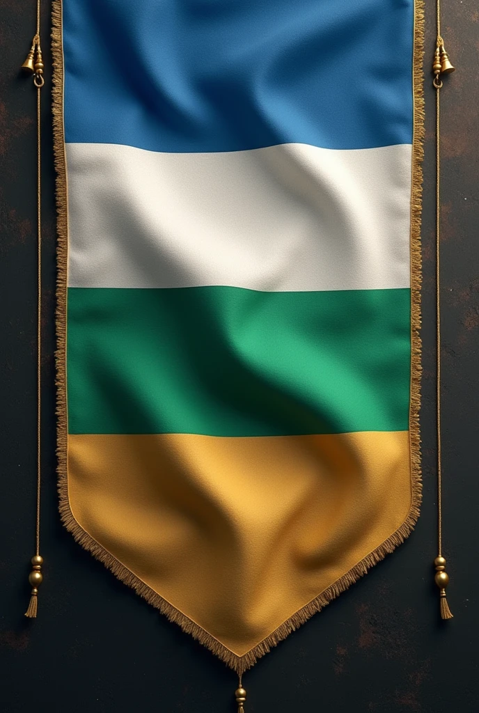 Here’s a refined idea for the Bir Tawil flag:
1. **Background**:
- **Three Horizontal Stripes**: Blue (top), green (middle), and gold (bottom). This signifies peace, growth, and prosperity.
2. Shape of birtawil
3. **Additional Elements**:
- **Border**: A thin gold border around the flag can provide a finished look and emphasize unity.
