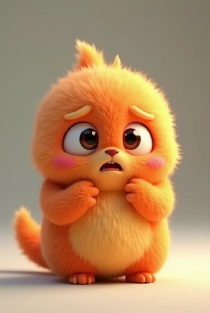 Create a cute animated character, tender that represents the emotion anxiety, whose characteristic color is dark orange