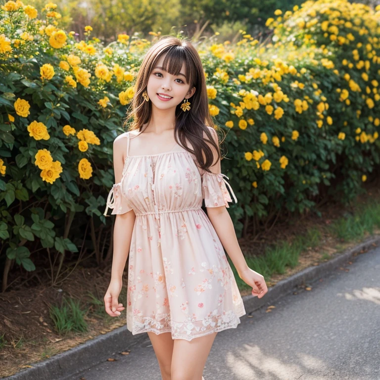 (Realistic:1.2), 18yo Girl, (((1 girl only))), garden park, (Happy expression, Standing: 1.2), hair ornaments, looking at the viewer, small waist, medium breast size, (((use simple outfit)), (((hold the small snack in a hand)), normal light brown skin.