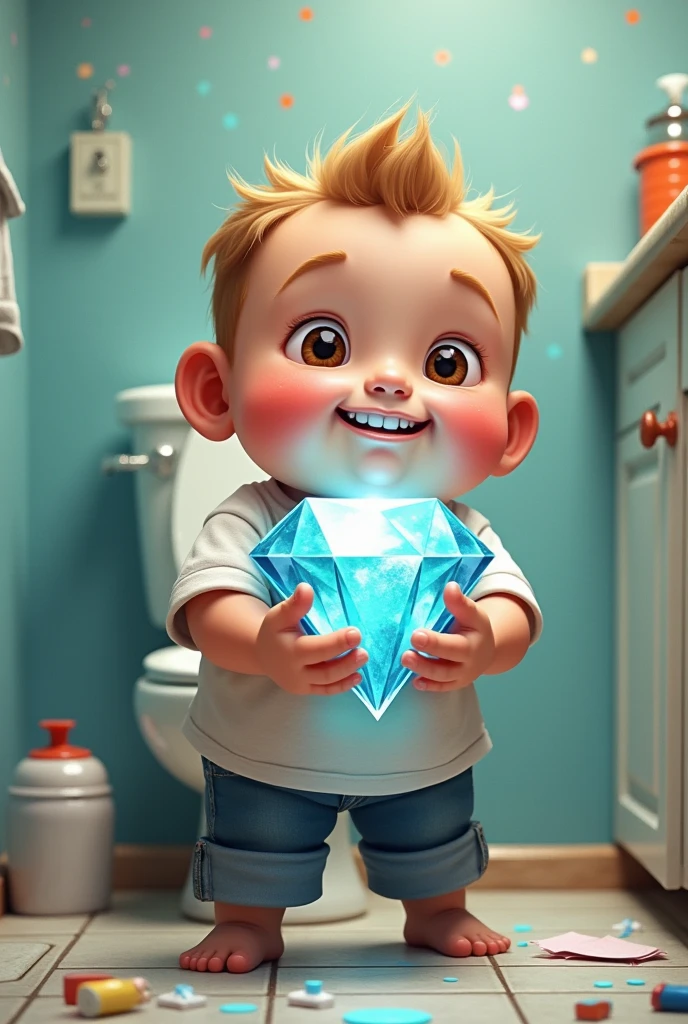 Draw me a picture , chubby boy holding diamond to decorate toilet