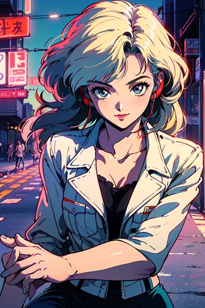 (80's, Retro, City Pop:1.5), (Album cover), (masterpiece, Highest quality, Intricate details), (anime, figure), (pastel colour:1.3), Best Photo Poses, Dynamic Angle,
, alone, smile, A perfect eye for detail, Delicate face,Headphones,
City scene, City of night, Tokyo, High Fashion, 