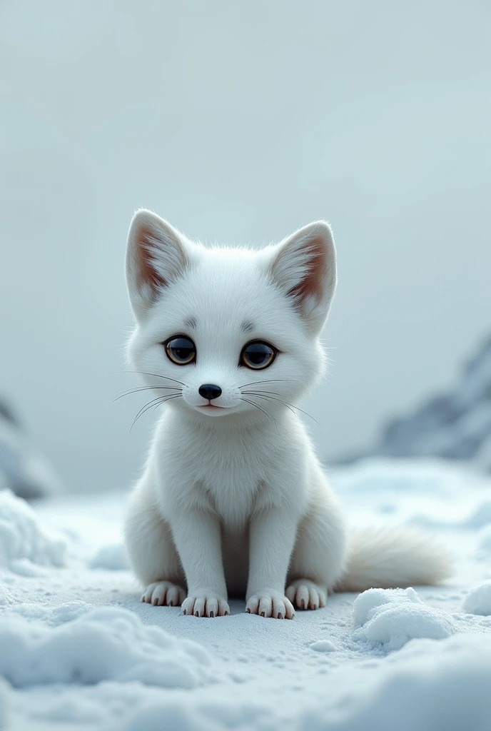 A white arctic fox cub who discovered human evil with gunshots,you found her tired and exhausted