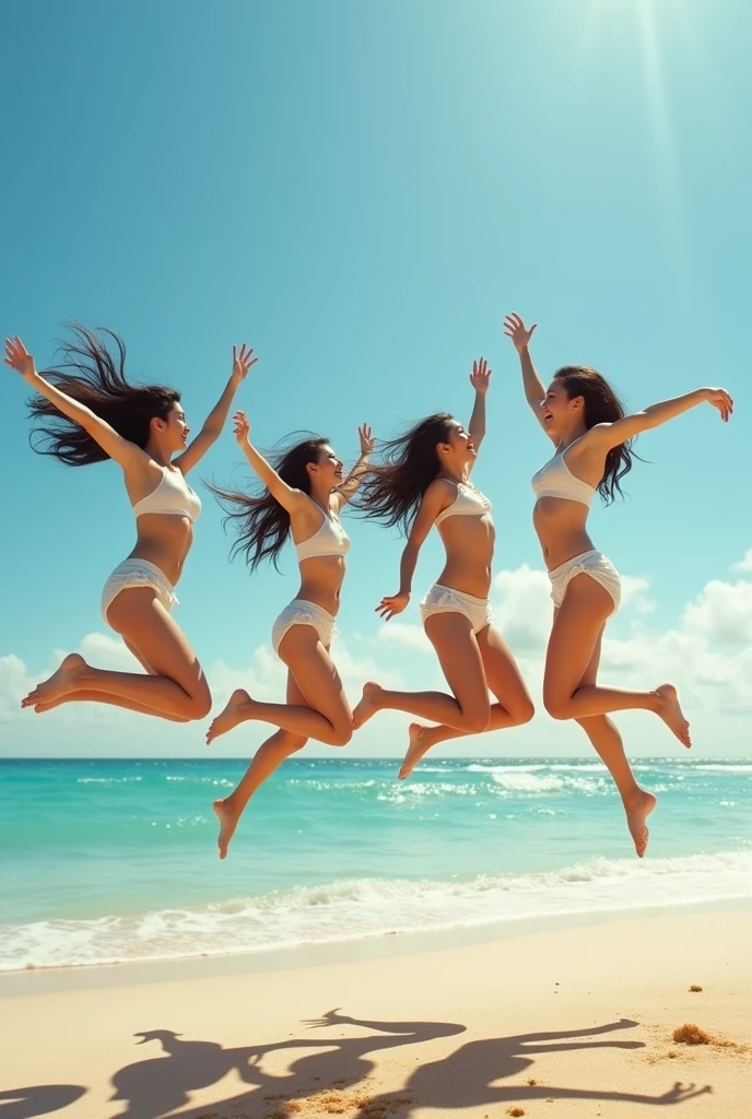 naked、Japanese women、、Jump、front、Beach