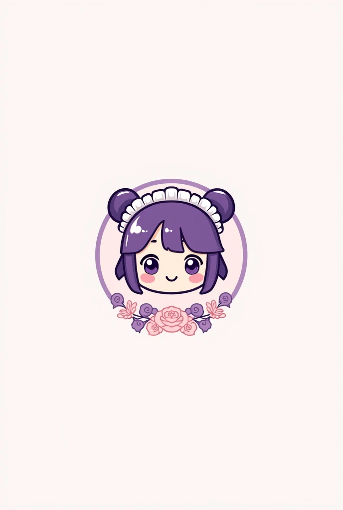 Create an isologo with the face of a purple-haired maid in a chibi Kawai cartoon style surrounded by the name in the Rose that has flat colors,  without light and shadow Simpler, simpler, with only three base colors, made in vectors , easy to replicate , can you give me another option , give me a third option, give me a fourth option, give me the most simplified option 