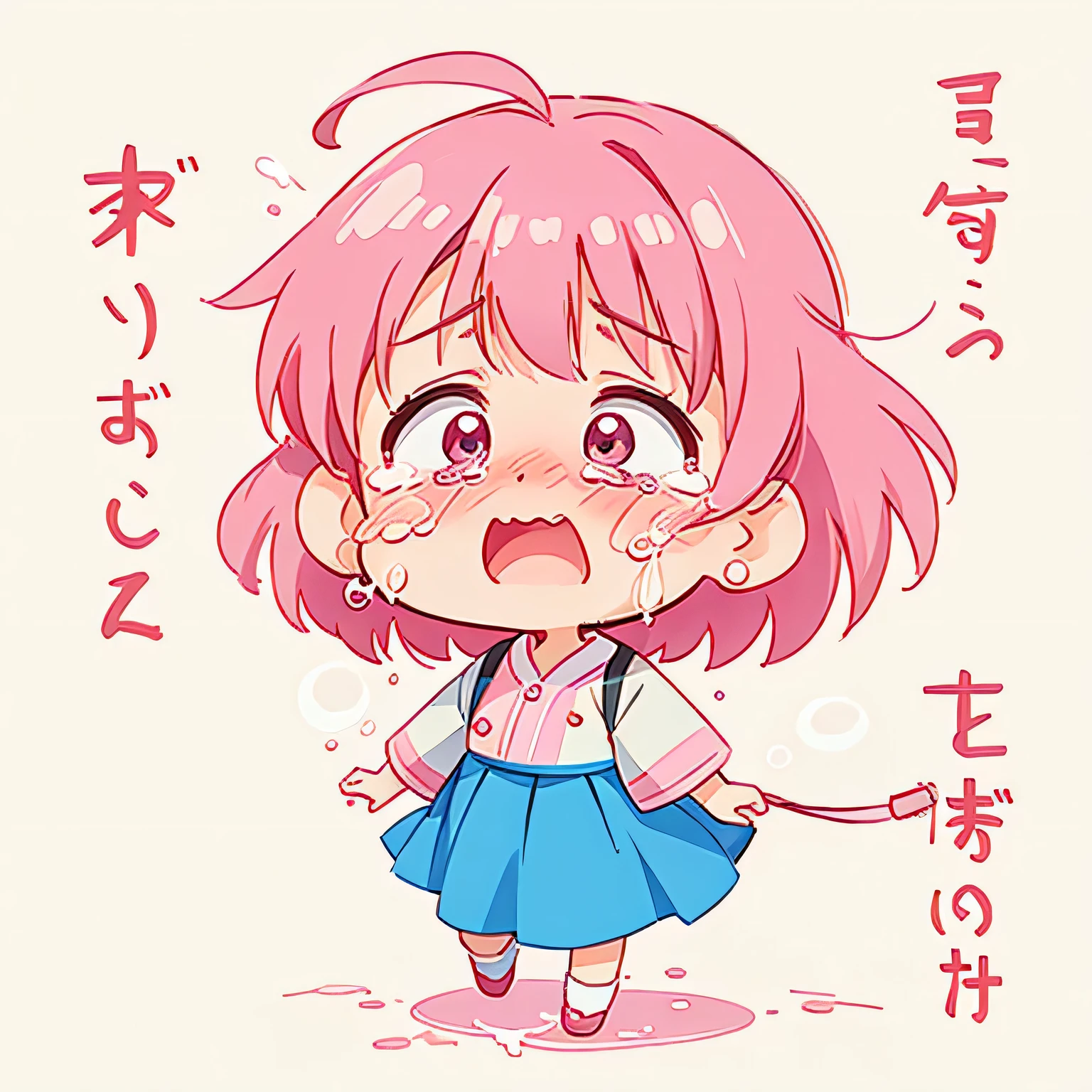 Momoko Sakura colorful style, Kawaii Design, (((Crying face))), Big tears, (((walk))), (((No background)))