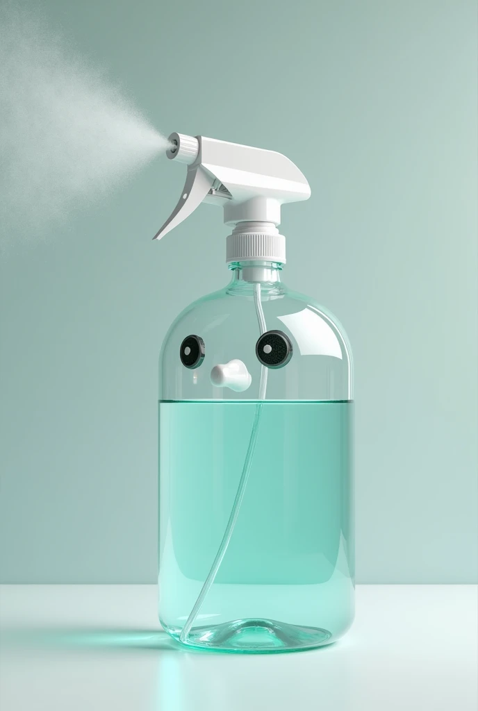 Transparent bottle with face , spraying your disinfectant