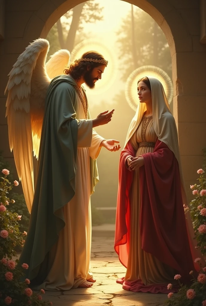 The angel Gabriel announces to Mary that she will be the mother of the savior 