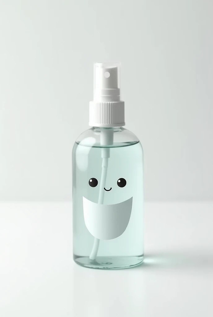 Small transparent bottle with face , spraying your disinfectant