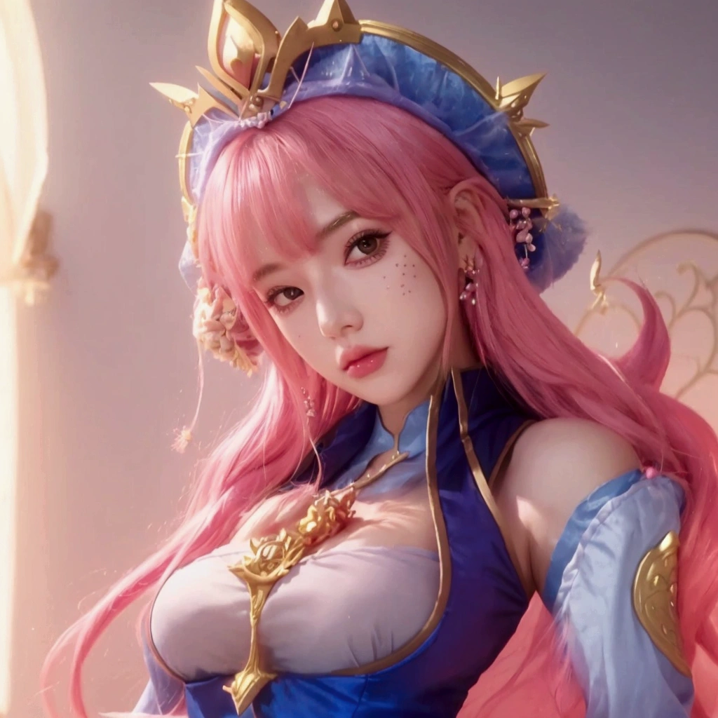 a close up of a woman with a pink hair and a crown, extremely detailed artgerm, portrait knights of zodiac girl, ig model | artgerm, artgerm lau, kda, portrait of ahri, seraphine ahri kda, ashe, ! dream artgerm, style artgerm, ahri, yun ling