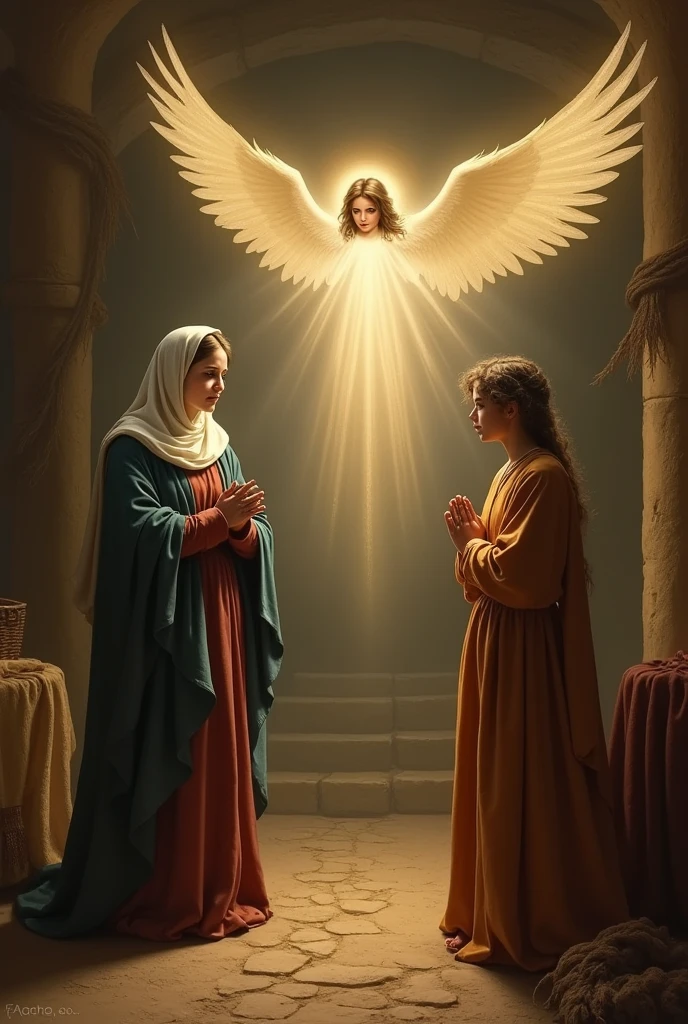 Mary responds with faith and humility to the angel Gabriel