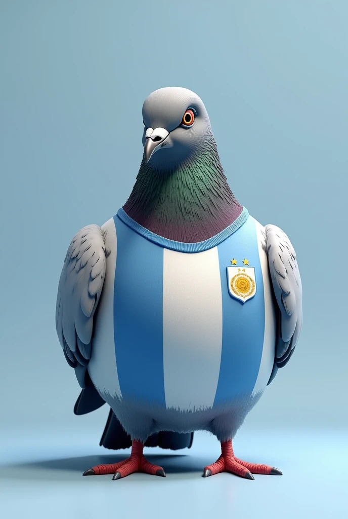 Make a grey pigeon with a darker grey neck and the Argentine national team's clothing