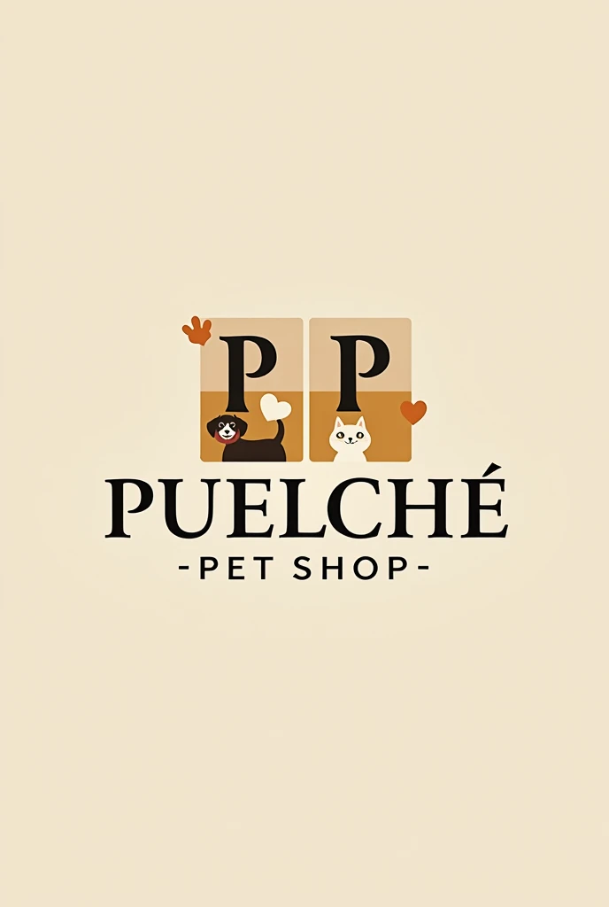 You are a graphic designer with a lot of experience in creating logos. Today you have to create a logo for a pet food store. The requirements are the following:
- The log must have a horizontal orientation and must consider three quadrants
- The first quadrant has the letters PP
- The second quadrant has a photo of a friendly and happy dog and cat
- The third quadrant has the name of the store "Puelche Pet Shop"
- Colors should be elegant - modern - eye-catching and friendly
- The three quadrants together make up the logo and must be in harmony with each other.