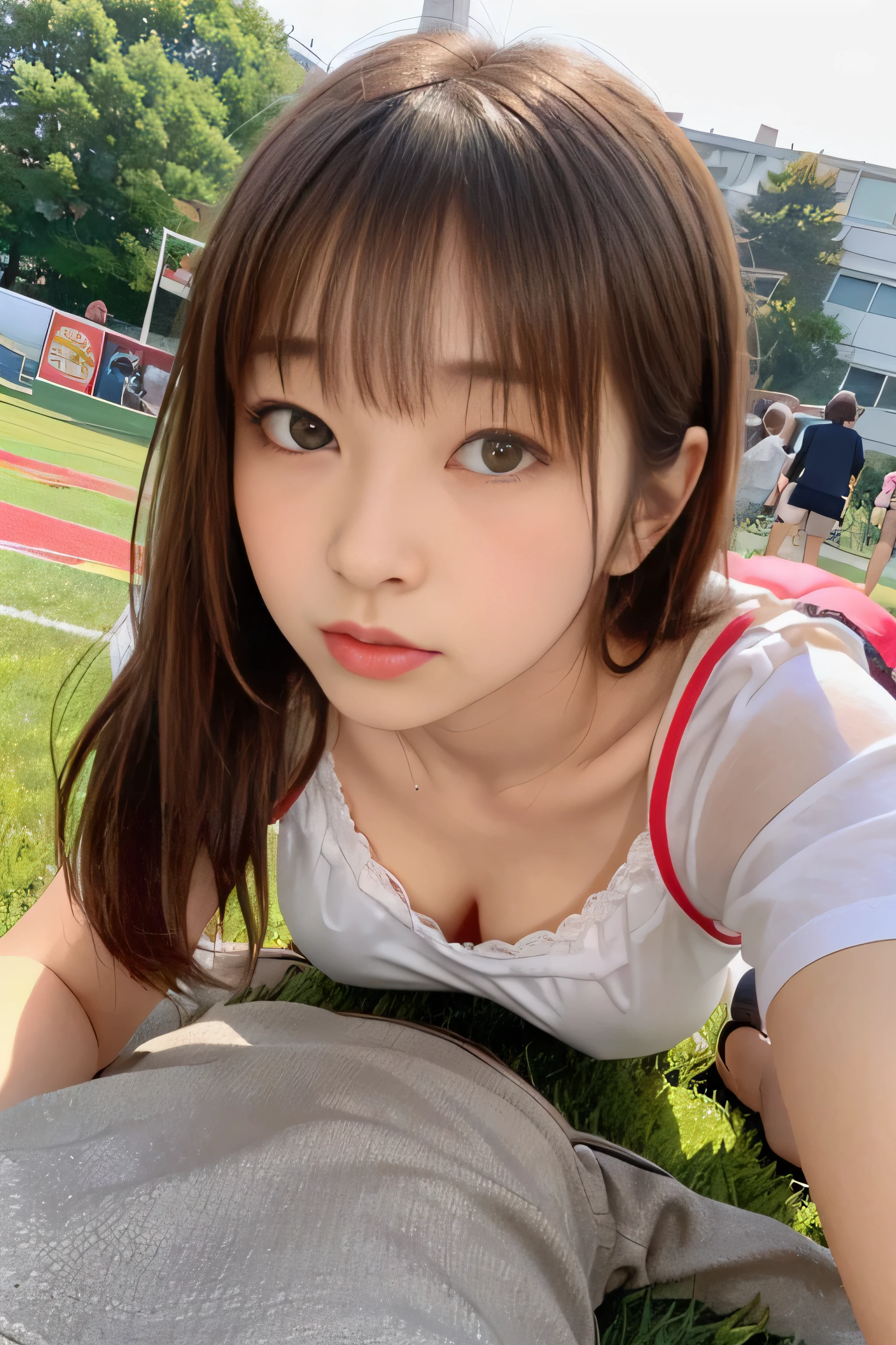 (8k、RAW Photos、Best image quality、masterpiece:1.2)、(Genuine、Photo Genuine:1.37)、Very detailed、Ultra-high resolution、girl、1 person、Eyes that stare at the viewer、Beautiful face in every detail、Lol顔、narrow、 (Narrow waist) :1.3)、Thick and beautiful skin、Skin Texture、Flowing Hair、The whole human body、Twin tails、Braiding、High School の、High Sch(((ＢCup Chest)))、(((I&#39;Meter thin)))、(((Small breasts)))、(((Looking into the camera)))、((((Serious Eyes)))、(((Add highlights to the eyes)))、(((Looking into the camera)))、幸せそうにLol顔,Perfect Makeup,Lol顔,
(((極上のLol顔)))、(((最高のLol顔)))、(((はじけるLol顔)))、(((Perfect.（Lol）)))、

(Long black hair、わいいLol顔、espadrilles、High School Lawn Ground