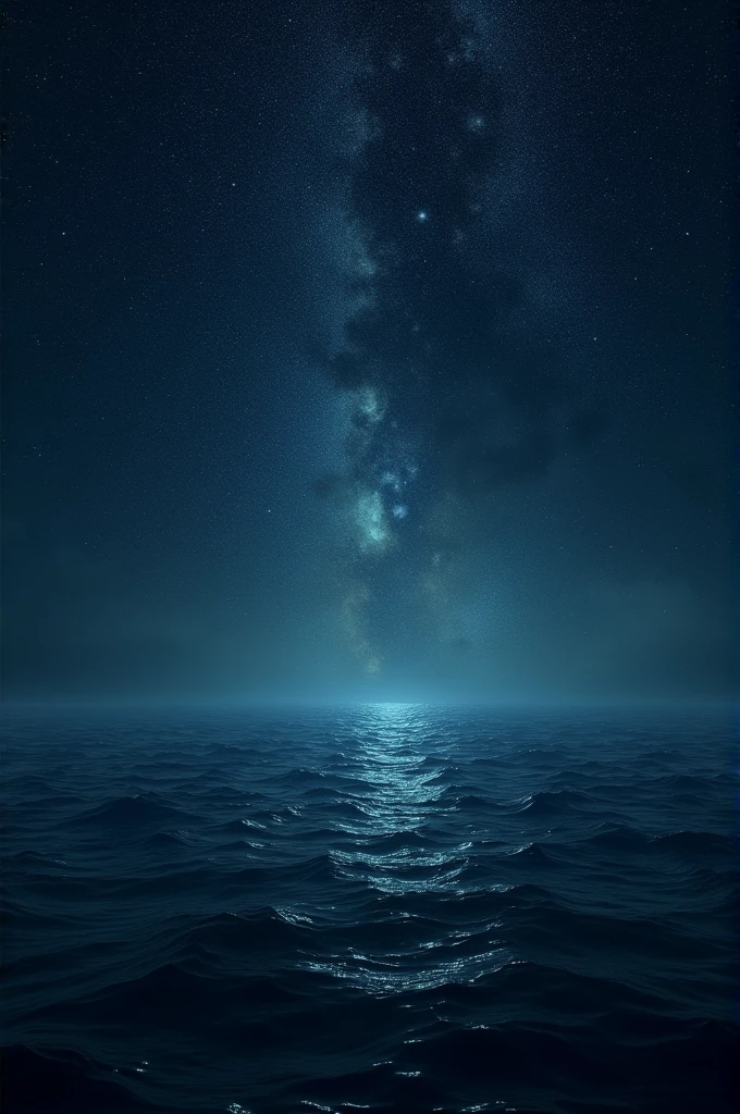 An ocean of water of darkness, dark sky with an infinity of stars
