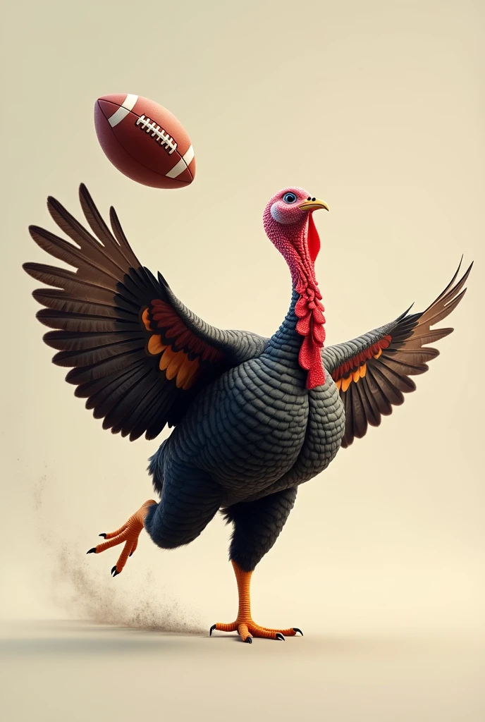 Create a turkey in a throwing position with an American football 