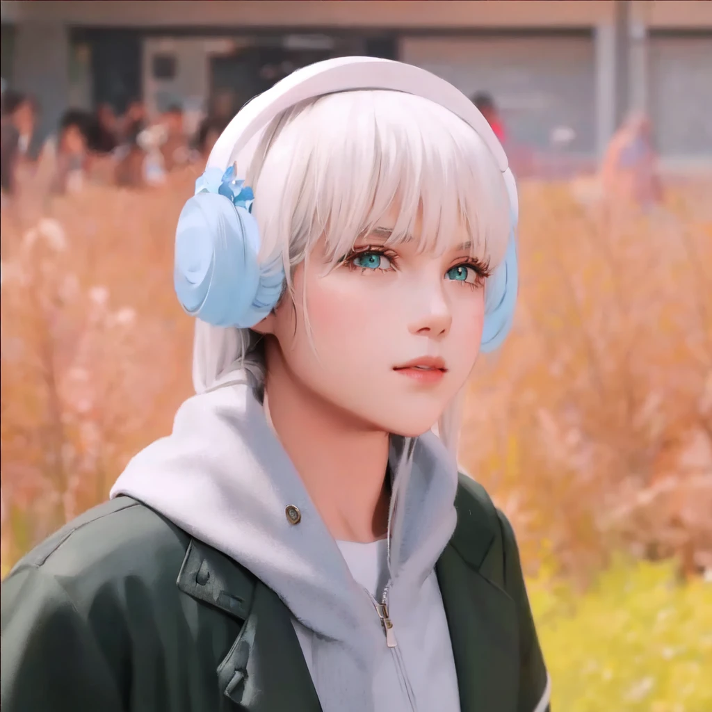 1girl, (masterpiece:1.1), (best quality:1.1), (white blouse:1.1), (checkered skirt:1.1), school uniform, high-waist skirt, BREAK [blue:pink:0.5] theme, (gradient background:1.1), cowboy shot, BREAK silver hair, long hair, , green eyes, intricate detailed tiara, looking to the side,