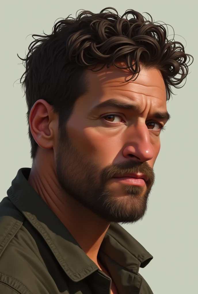 1 man aged 35, brown, high, delgado, dark eyes,short hair, black and curly, little curly beard