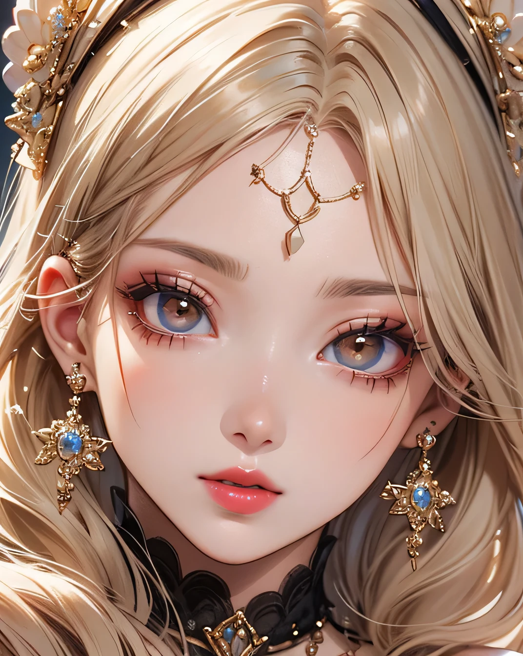 (Beautifully detailed face), (Beautiful attention to detail), Beautiful woman, Beautiful lips with lipstick, The most beautiful face in the world, Detailed, Highest quality, Masterpiece, Vivid and True Colors,