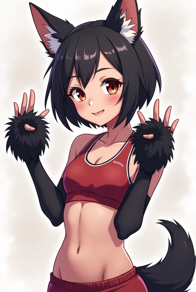 Girl ,anime , sportsman, showing tits ,
black fur