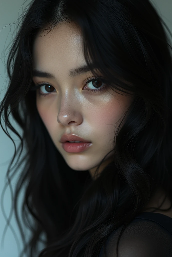 A long hair girls with white lipstick 