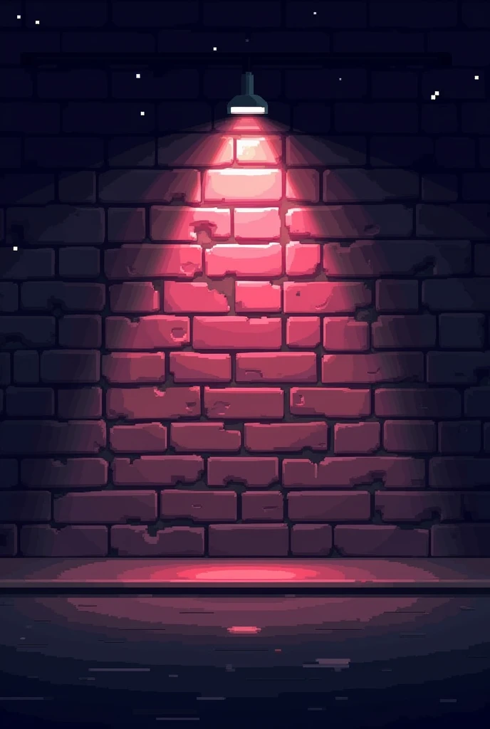 pixelart, Light pink brick wall in the dark with a light from car headlights in the middle