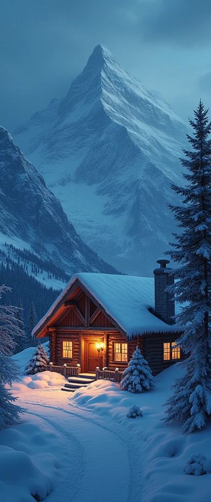 imagen como cuento , dibujo, a snowy mountain cabin, icicles, cold, interior lighting, night, snowy wind, snowfall, dark cold night, (best quality,4k,8k,highres,masterpiece:1.2),ultra-detailed,(realistic,photorealistic,photo-realistic:1.37),studio lighting,extremely detailed,professional,vivid colors,dramatic lighting,cinematic composition