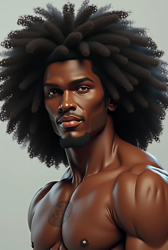 Create a black character with curly, fat hair and who is a man