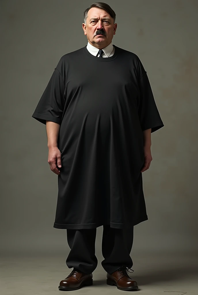 full body adolf hitler standing wearing oversized black t shirt