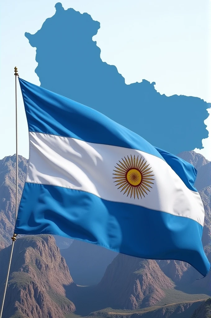 The Argentine flag waving in front of the outline of the province of Jujuy