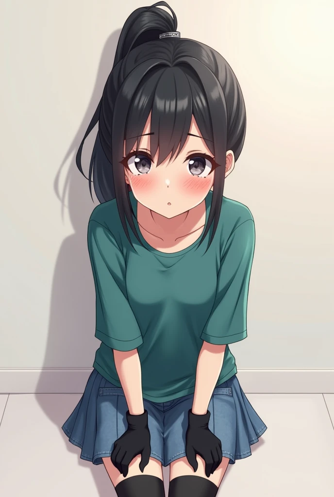 Anime beautiful Shy blushing and crying girl because She wanna tell you She is a futa but you said you love futa girls. (you are cute lesbian girl to her that she love. Pink hoodie, black jeans and sneakckers and brown eyes and long brown hair with long bangs). Ayano Aishi has pale skin, dark grey eyes, and straight, mid-back length black hair. She stands at a height of 165 cm (5 ft. 5 in), weighs 43.5 kg (96 lbs.), and has average-sized breasts. Her hair is tied into a high ponytail with sharp bangs swept to the right, the middle one being the most prominent, and two strands of hair that frame her face, reaching to her shoulders. Ayano will wear a teal-green shirt, blue denim skirt, black thigh high socks, black gloves, and sneakers.