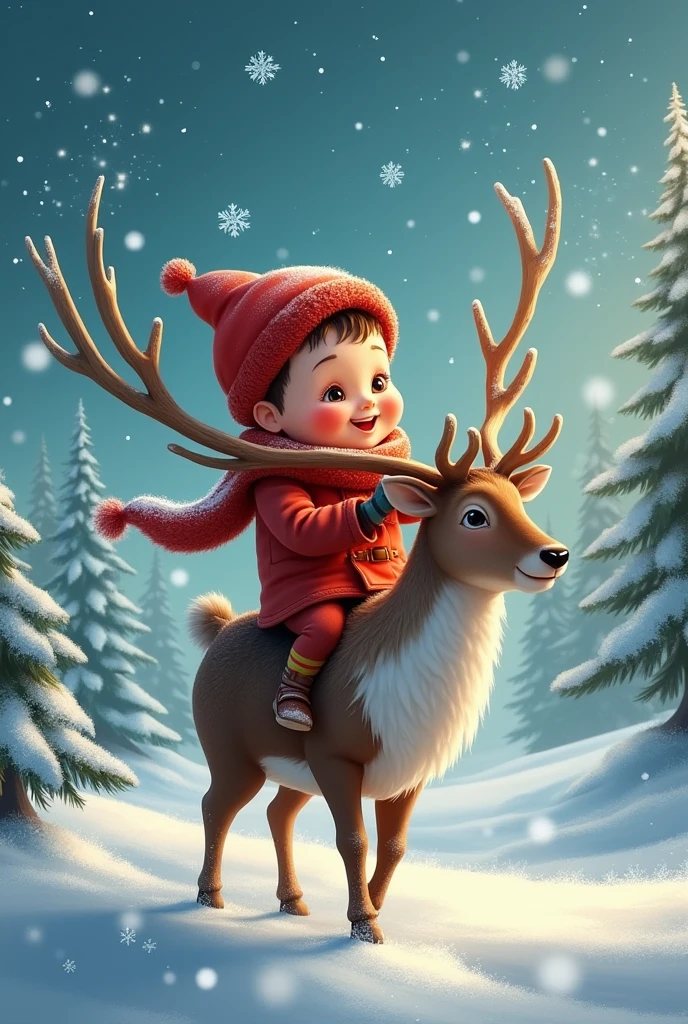 Draw me a picture , chubby boy , reindeer carrying boy.Christmas Diamond