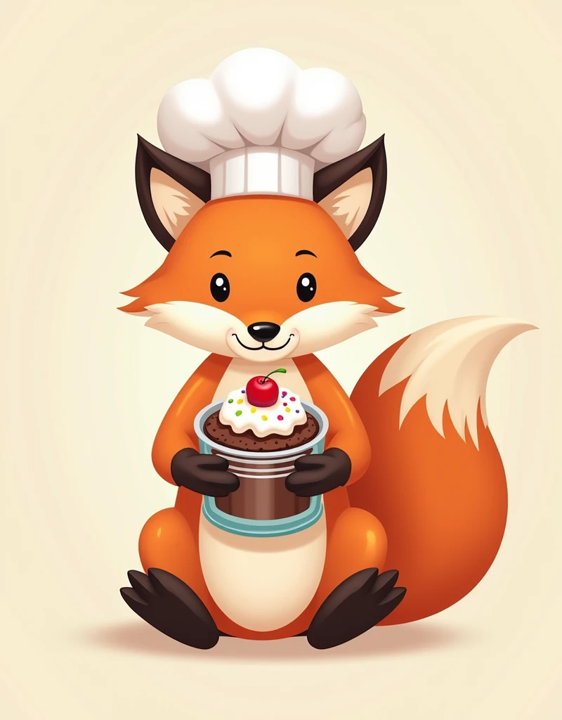 create a logo, fox with chef&#39;s hat,  holding cake in jar, place to put the store name, creative, high qualiy, realisitic, simple decoration 