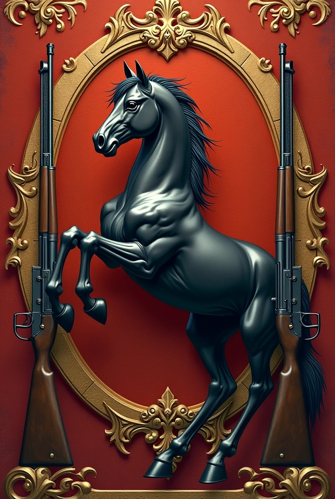 Make me a coat of arms with a horse and rifles