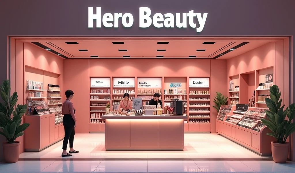 Um banner com nome da loja Hero Beauty loja de maquiagem com 30% off