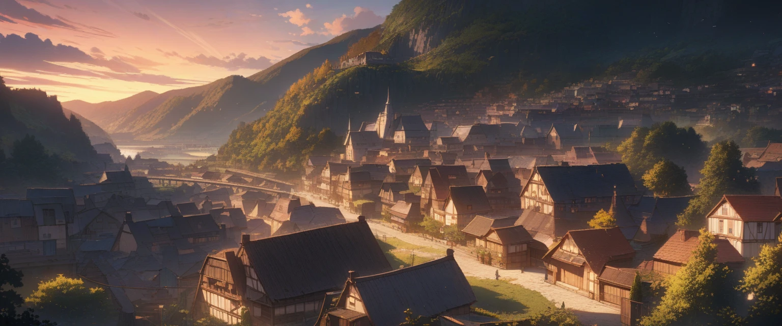 ((background only)), masterpiece, best quality, extremely detailed, ultra detailed, flat anime, 2D, 
sunset, country town