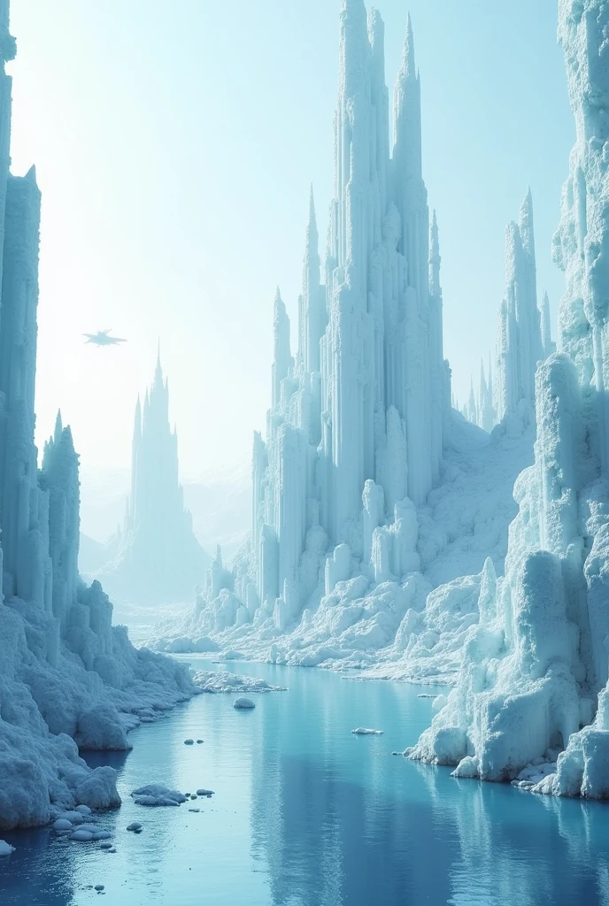 A surreal, ultra-modern city made of ice, Ultra-clear space, All artificial, Panoramic View