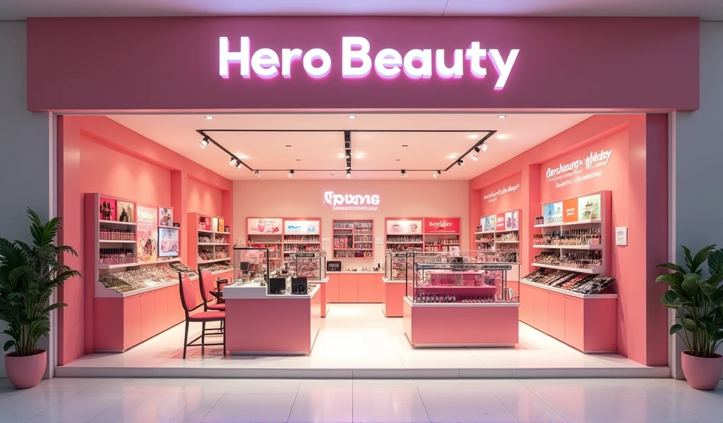 Um banner com nome da loja Hero Beauty loja de maquiagem com 30% off