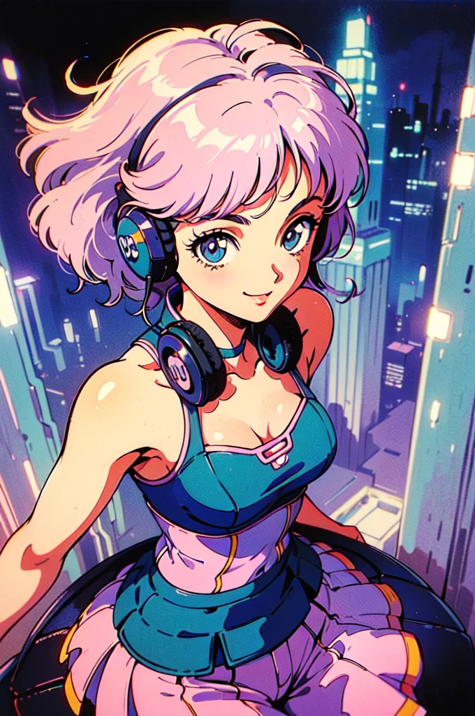 (80's, Retro, City Pop Poster:1.5), (Album cover), (masterpiece, Highest quality), (anime, figure),
Best Photo Poses, Dynamic Angle, Cowboy Shot,
, alone, smile, A perfect eye for detail, Delicate face, blue eyes,Headphones,
High Fashion,