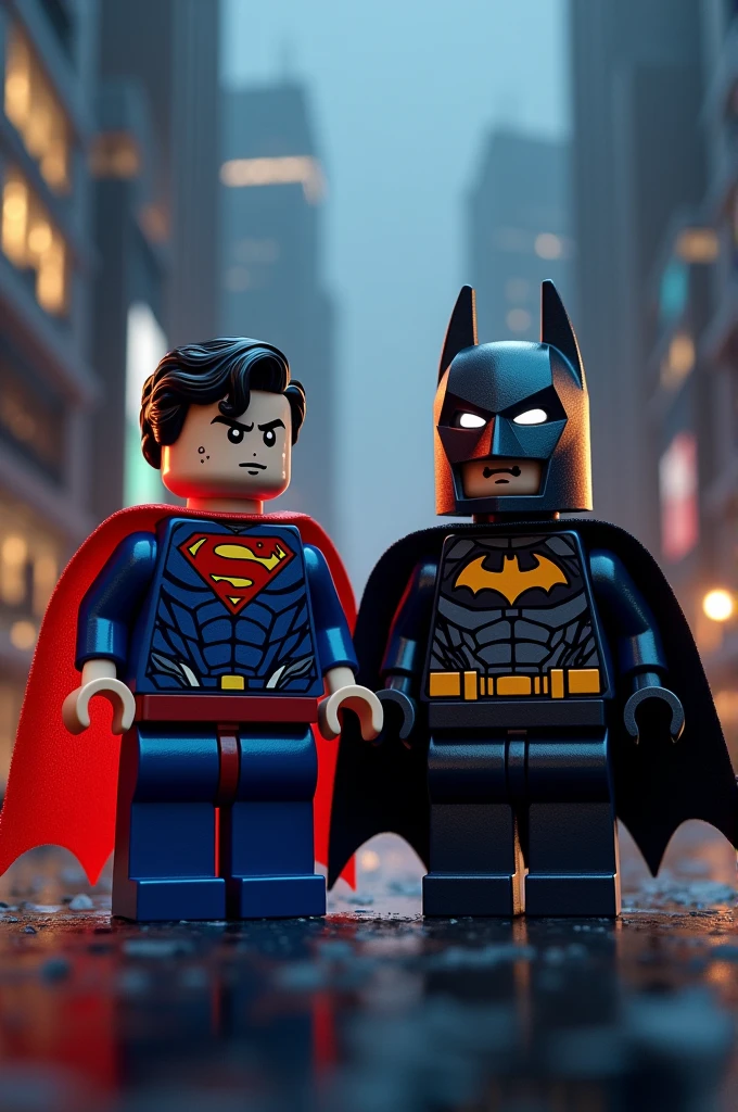 Superman and Batman in lego art, night