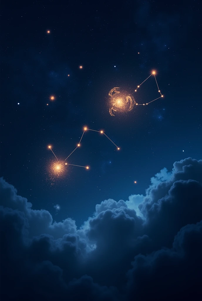 Two constellations in the sky, one of the sign Cancer and the other of the sign Gemini. 