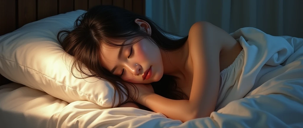 Girl without dress in the bed sleep
