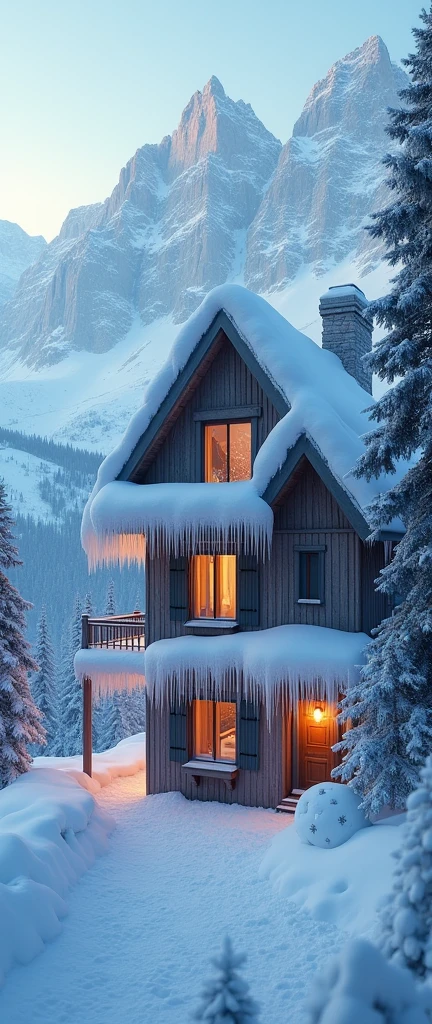 a snowy mountain cabin, Icicles, Cold, interior lighting, night, snowy wind, snowfall, dark Cold night, (best quality,4k,8k,highres,masterpiece:1.2),ultra-detailed,(realistic,Photorealistic,photo-realistic:1.37),Studio lighting,Extremely detailed,professional,vivid colors,Dramatic lighting,cinematic composition,(raw photo, Best Quality, masterpiece, Photorealistic, of the highest quality, Maximum image quality, High resolution, 8k, HD:1.2), 
vibrant,Ethereal lighting,sharp focus,ultra detailed,((Extremely detailed 8k unified CG wallpaper)), 
surreal and dreamlike textures,magical and mysterious essence,
unexplored and undiscovered wonders,sculptural and abstract elements,transcendent composition, visual effects, 
Photorealistic, digital composition master class
