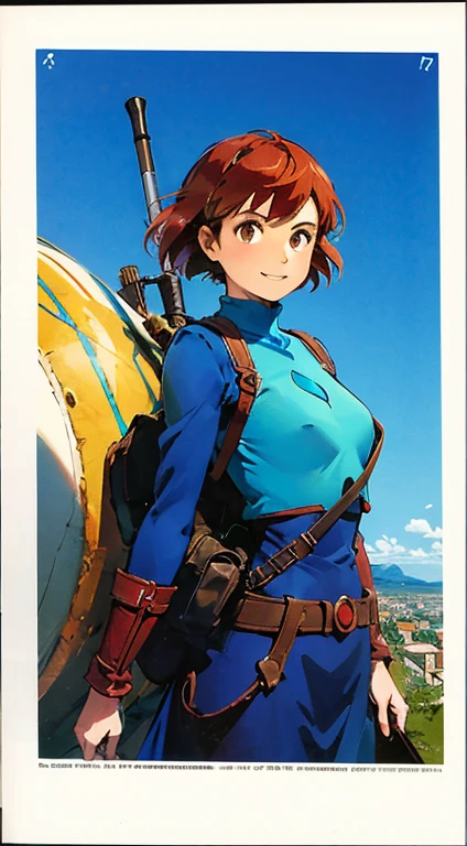 1girl, red hair, brown eyes, smile, (Nausicaa:1.3), valley of the wind,