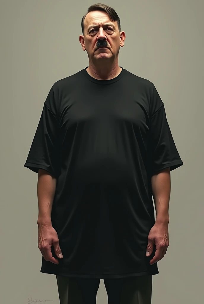 full body adolf hitler standing wearing stylish oversized black tees