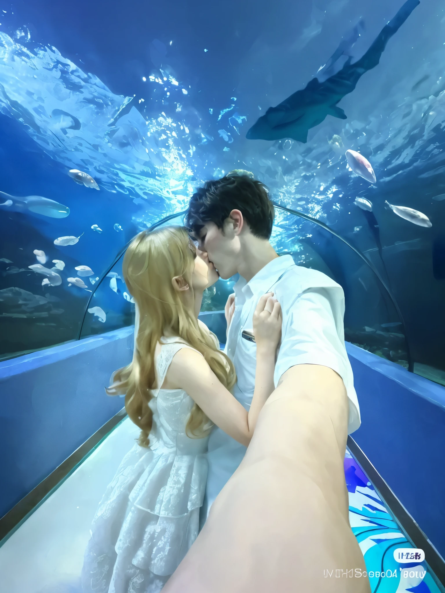Blonde woman and man kissing