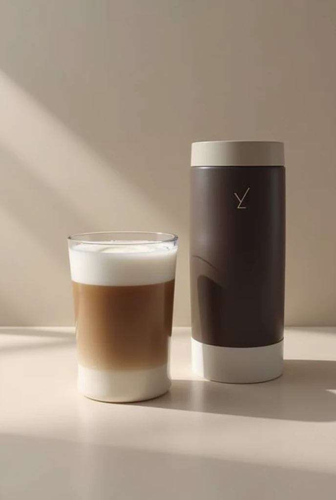 create a bottle or cup for coffee and the cup has two separate sections for coffee and milk