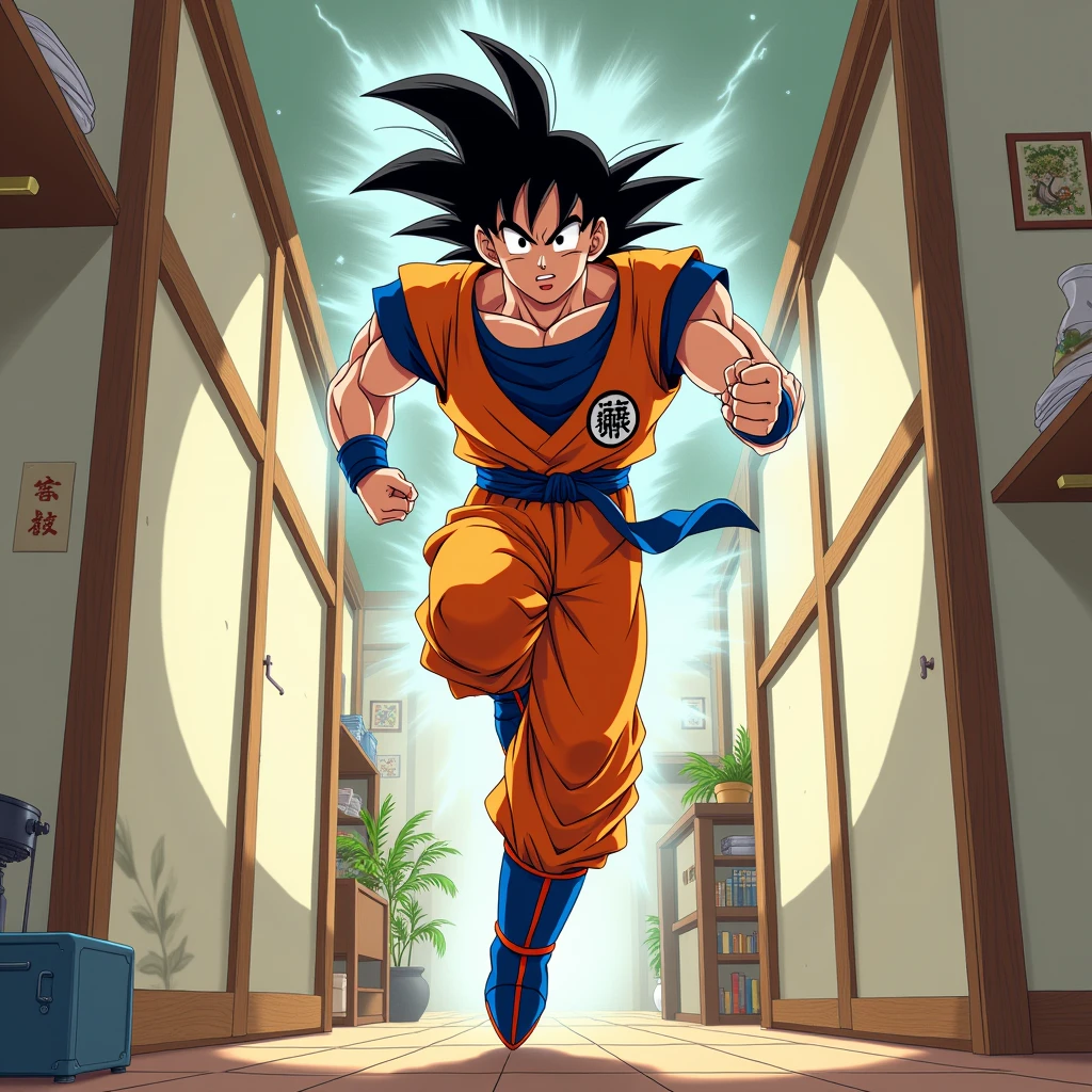 Draw Goku in his room walking on the wall